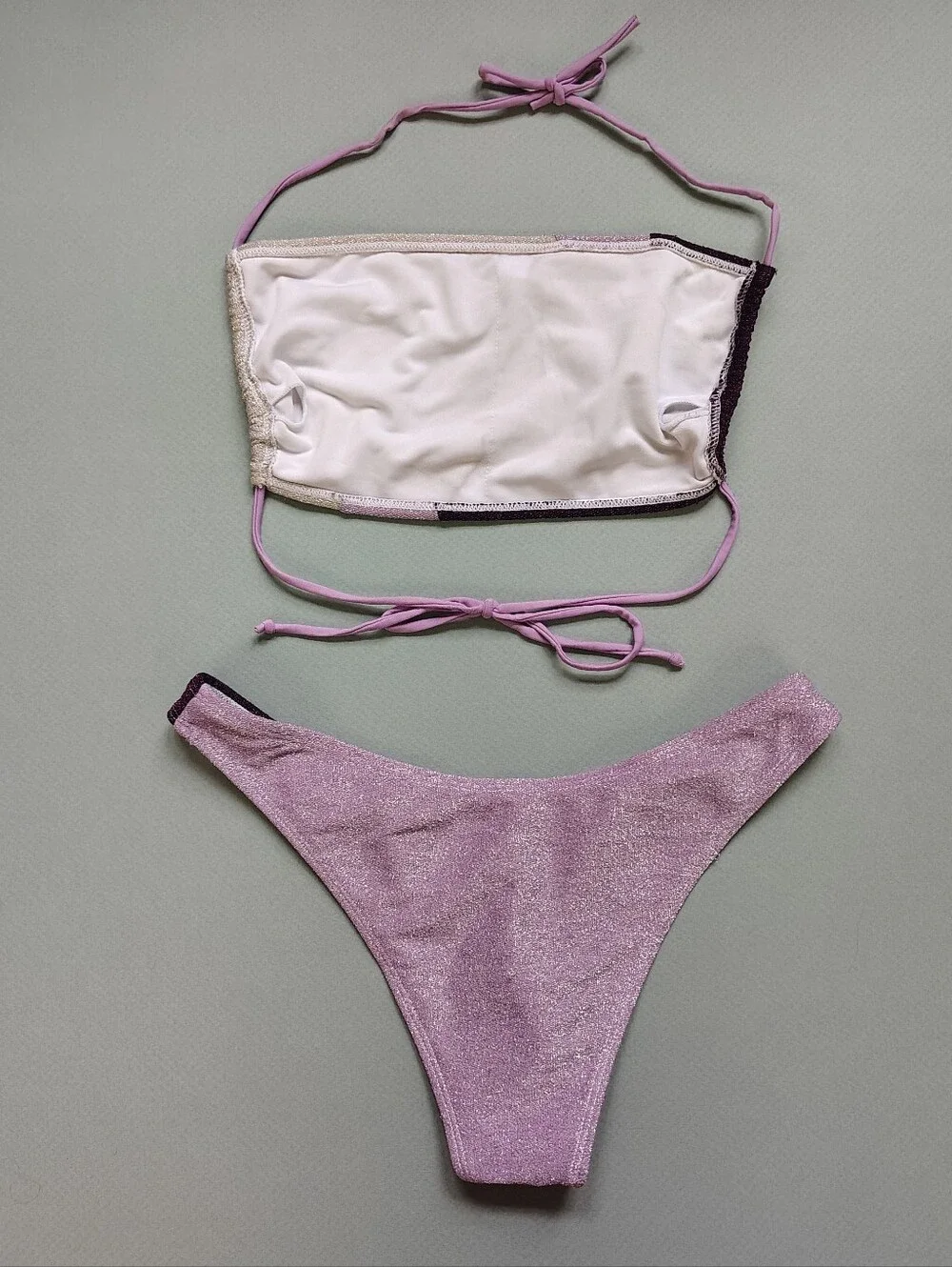Purple Sparkle 2-Piece Swimsuit Bikini Size Small Lavender Glitter Bling Glam